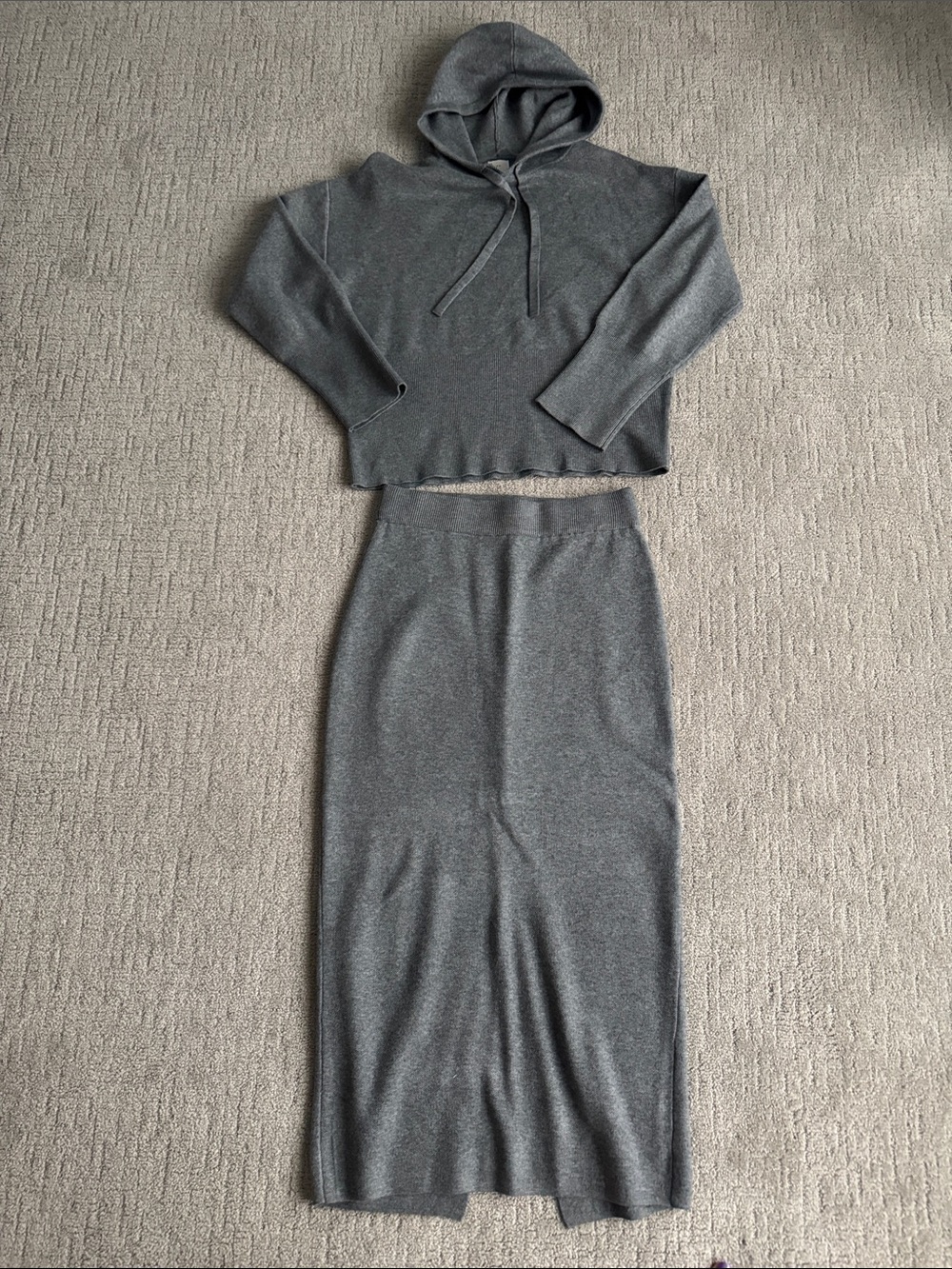 a new day Gray Knit Hoodie & Midi Skirt Set